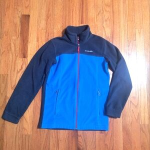 Youth L Columbia fleece zip up jacket, blue and navy